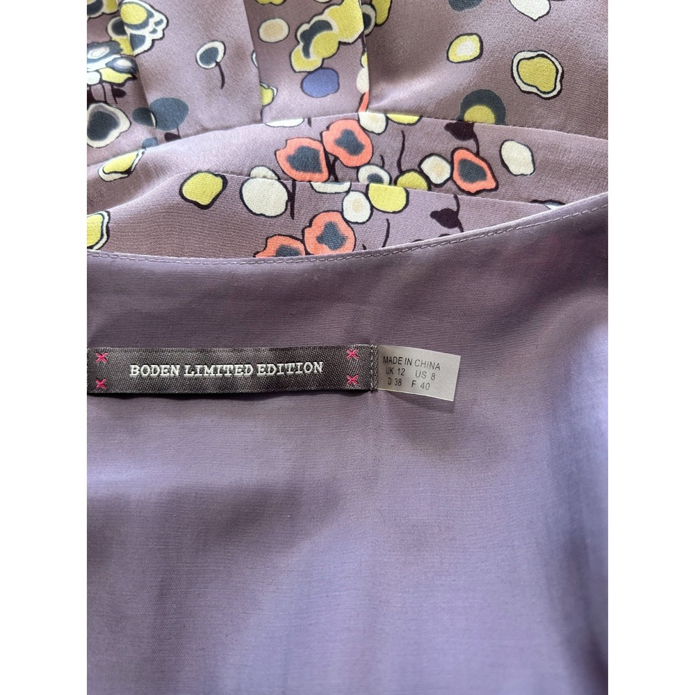 Boden Limited Edition Silk Floral Dress 8 Whimsigoth Pleated V Neck Midi EUC - Picture 4 of 9
